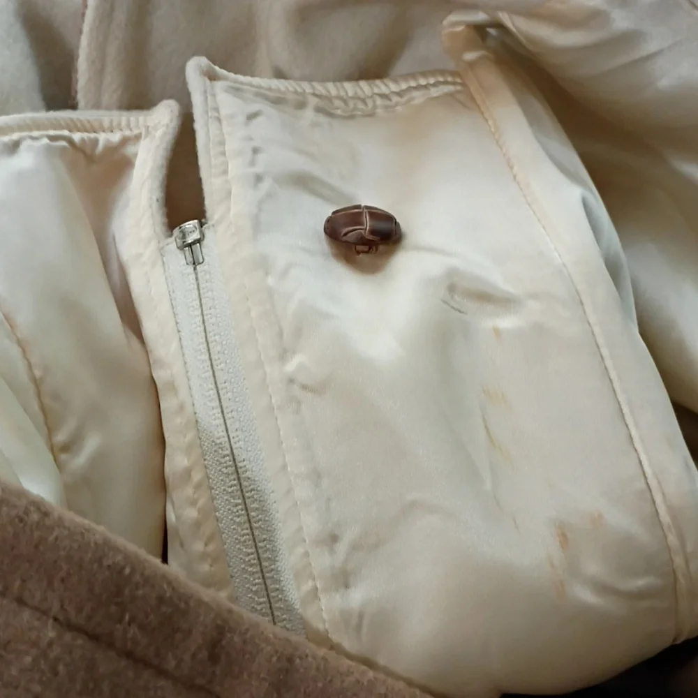 Elegant Tan Hooded Trench Coat 100% Wool Coat Pit To Pit 23".No Size Tag - Picture 11 of 14